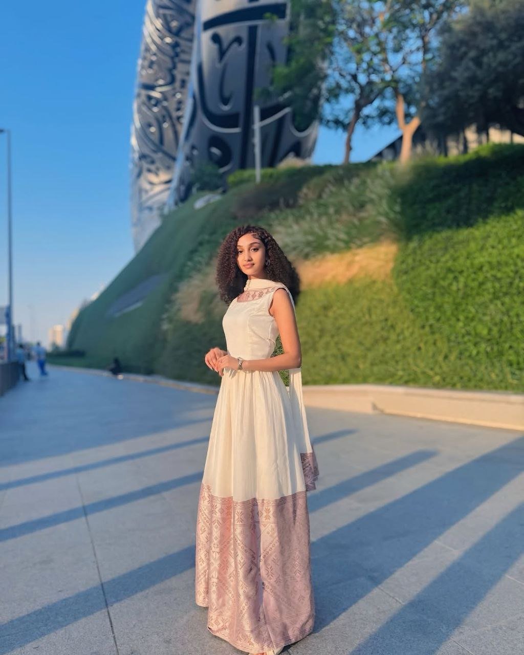 Elegant Habesha Kemis with Pink Detailing for Special Occasion - Traditional Ethiopian Dress - Eritrean Clothing