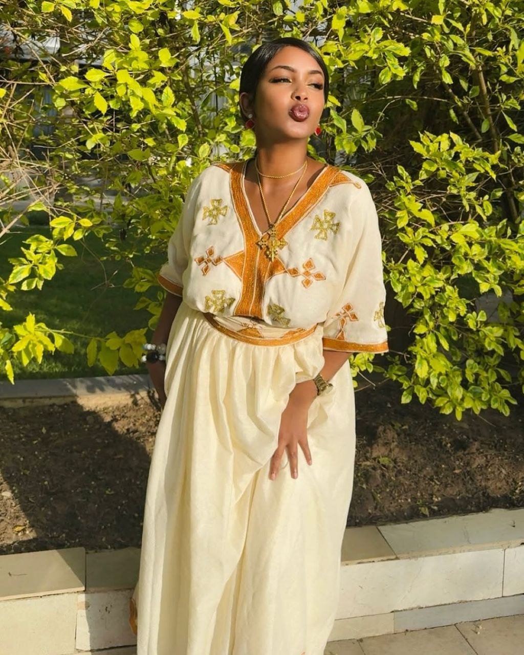 Simple Habesha Kemis with Gold Embroidery for Occasions - Habesha Clothing - Ethiopian Clothing