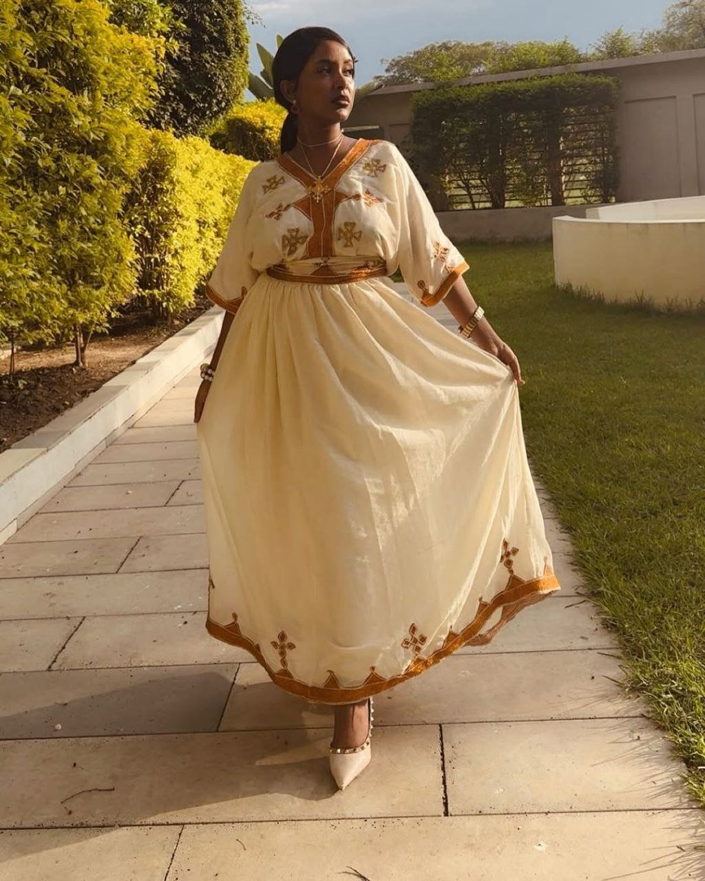 Simple Habesha Kemis with Gold Embroidery for Occasions - Habesha Clothing - Ethiopian Clothing