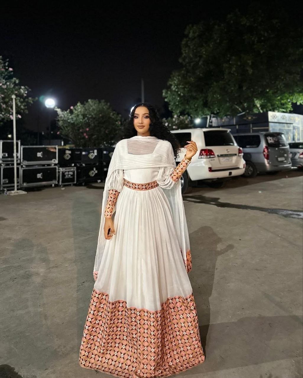 Chic Habesha Kemis with Pink Accents and Flowing Design for Celebration - Habesha Clothing - Eritrean Dress