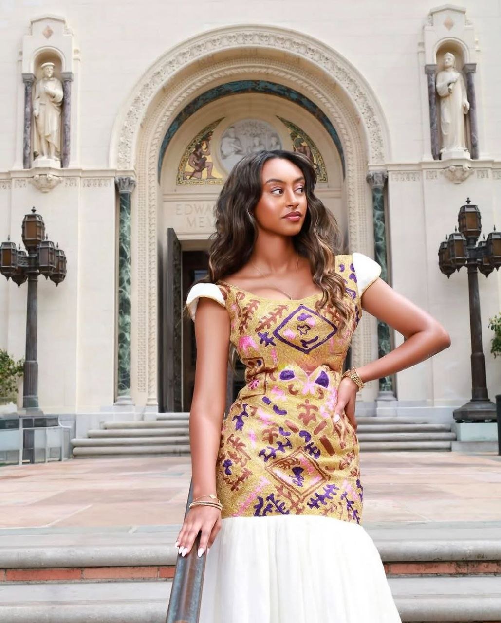 Stunning Habesha Dress with Vibrant Gold Embroidery - Ethiopian Traditional Clothing - Habesha Kemis - Eritrean Clothing