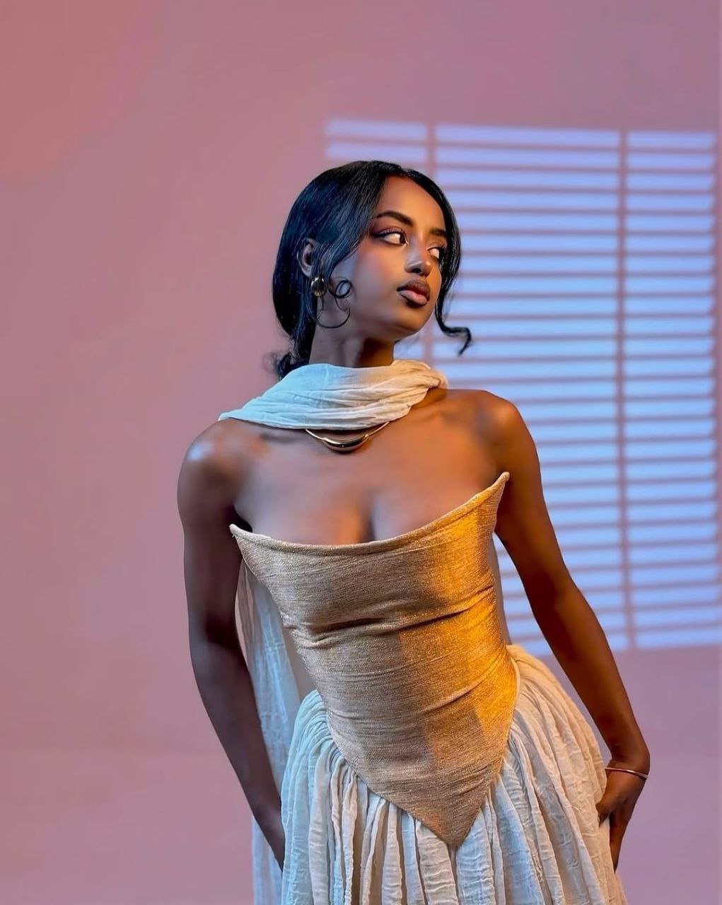Chic Traditional Habesha Kemis with Gold Bodice - Ethiopian Traditional Clothing - Eritrean Clothing
