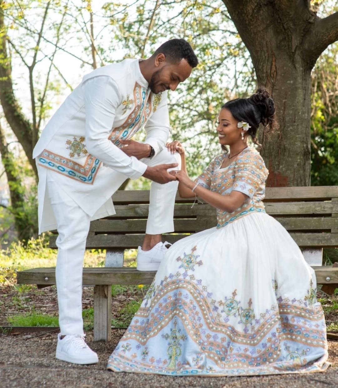 Beautifully Coordinated Habesha Dress and Ethiopian Wedding Dress for Couples - Habesha Clothing