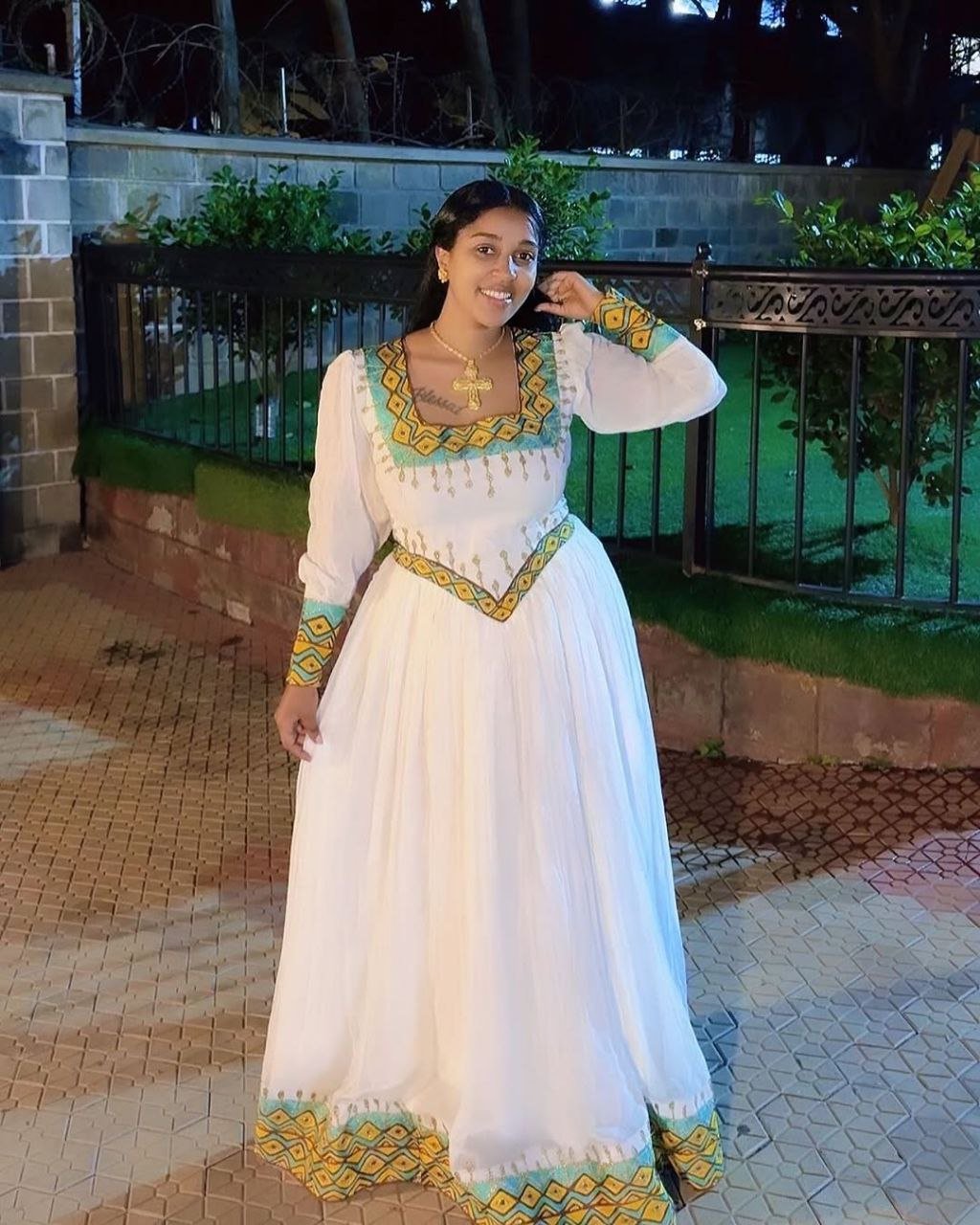 Beautiful Habesha Dress with Vibrant Green and Yellow Accents - Ethiopian Traditional Clothing - Eritrean Dress