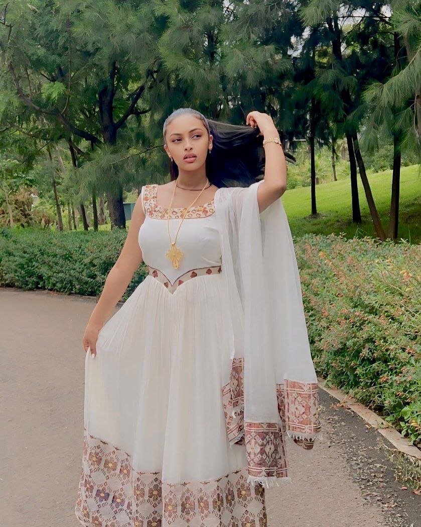 Traditional Habesha Kemis with Brown and Gold Tibeb Embroidery β Ethiopian Traditional Clothing β Cultural Dress β Habesha Dress