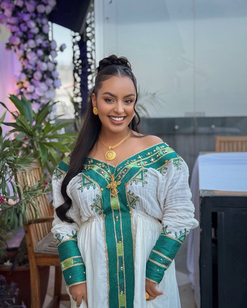 Beautiful Habesha Kemis With Teal and Gold Accents β Traditional Ethiopian Attire β Habesha Dress β Ethiopian Traditional Clothing