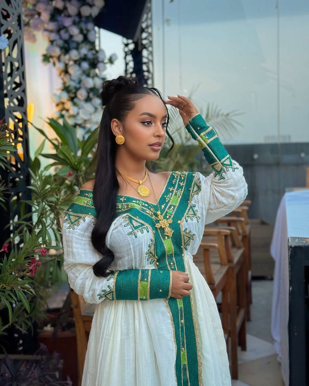 Beautiful Habesha Kemis With Teal and Gold Accents β Traditional Ethiopian Attire β Habesha Dress β Ethiopian Traditional Clothing