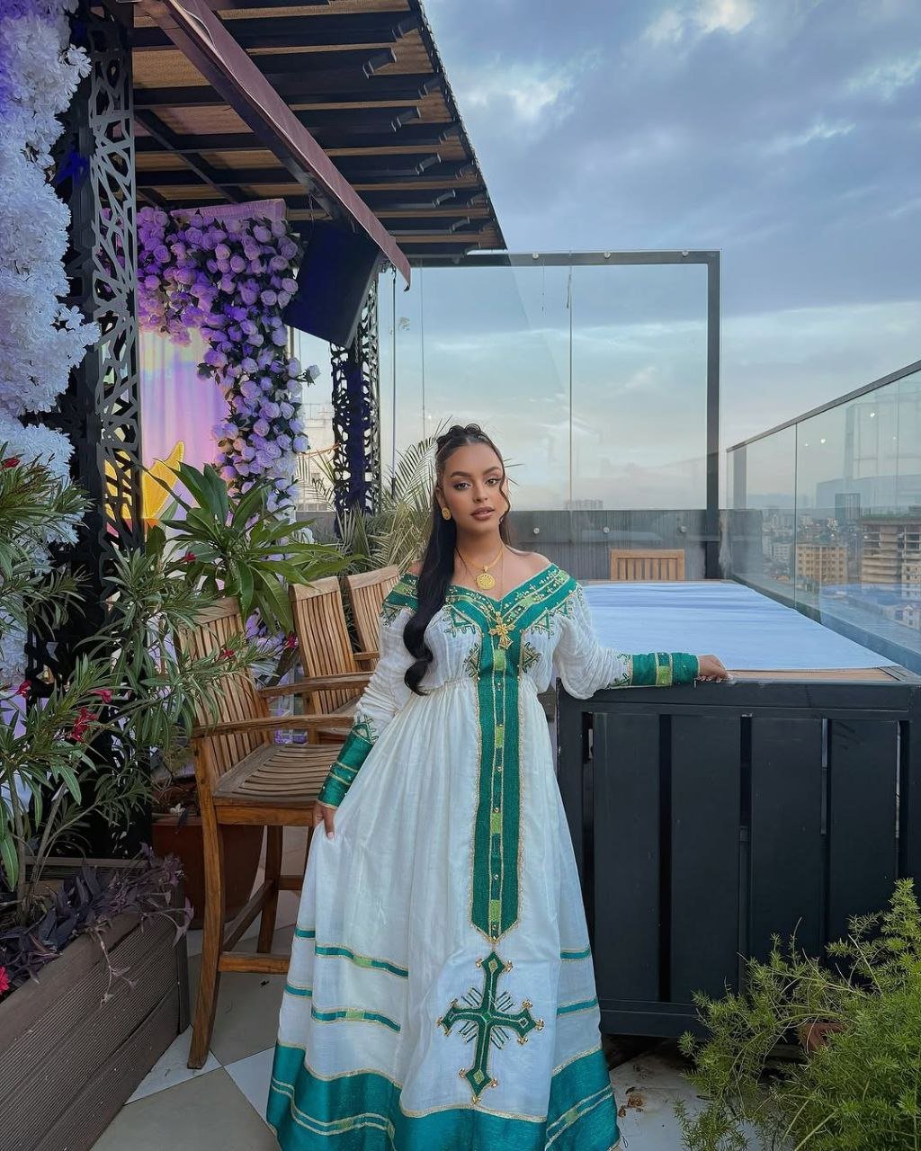 Beautiful Habesha Kemis With Teal and Gold Accents β Traditional Ethiopian Attire β Habesha Dress β Ethiopian Traditional Clothing