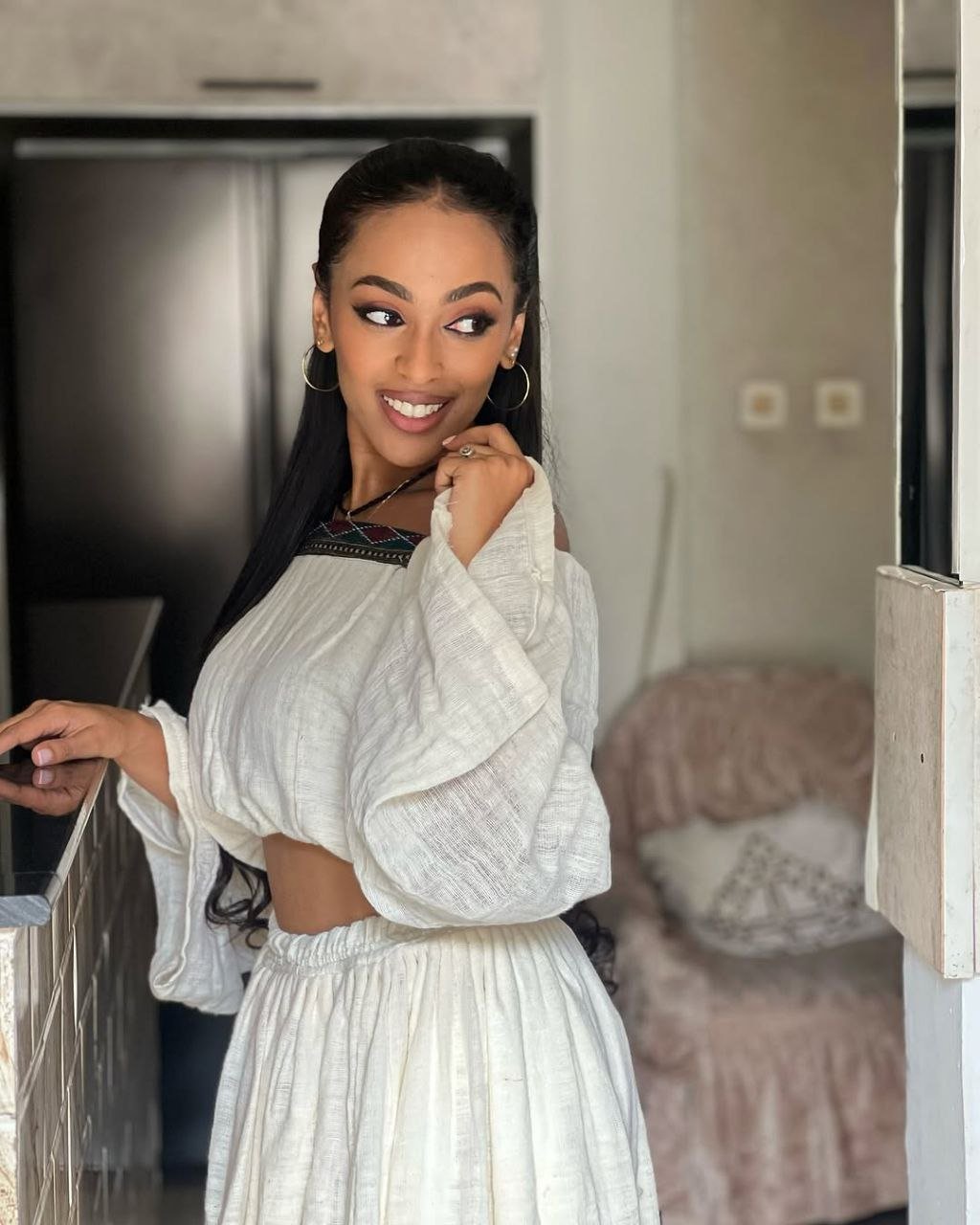 Elegant Off-Shoulder Habesha Kemis – Modern Habesha Dress - Zuria - Ethiopian Traditional Clothing