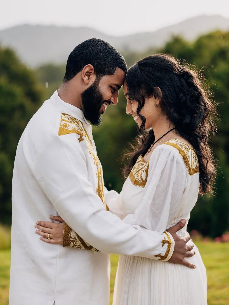 Elegant Golden Couples Outfit – Habesha Wedding Dress - Ethiopian Traditional Clothing - Cultural Dress