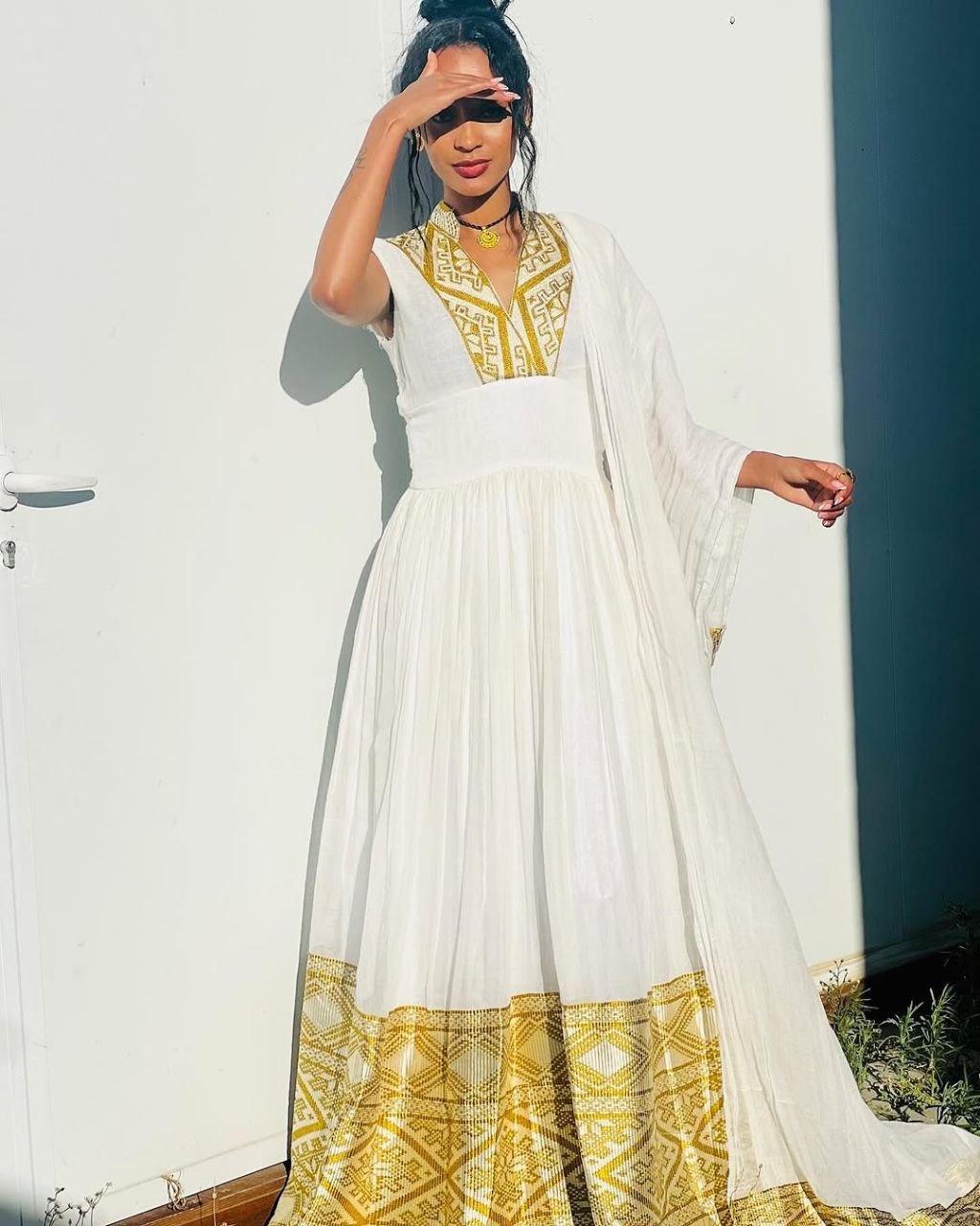 Elegant Habesha Kemis with Gold Accents – Traditional Ethiopian Dress – Habesha Clothing