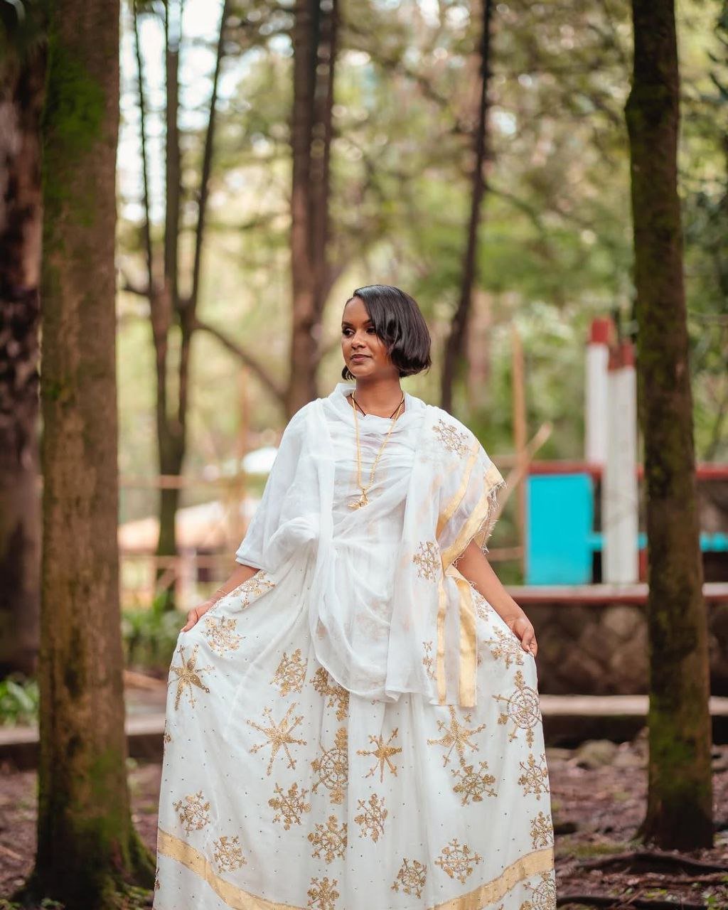 Stunning Habesha Kemis with Gold Floral Accents – Habesha Dress – Traditional Ethiopian Clothing – Cultural Dress