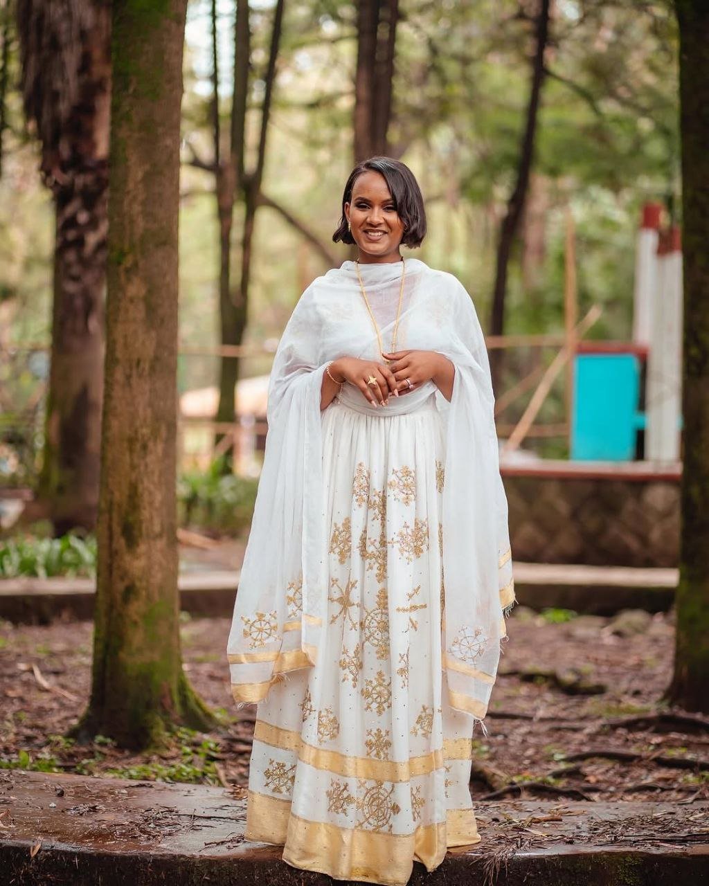 Stunning Habesha Kemis with Gold Floral Accents – Habesha Dress – Traditional Ethiopian Clothing – Cultural Dress