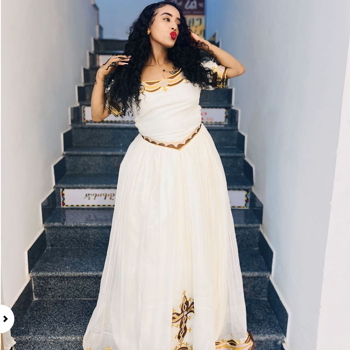 Stunning Habesha Kemis with Brown and Gold Accents – Habesha Dress – Ethiopian Traditional Clothing