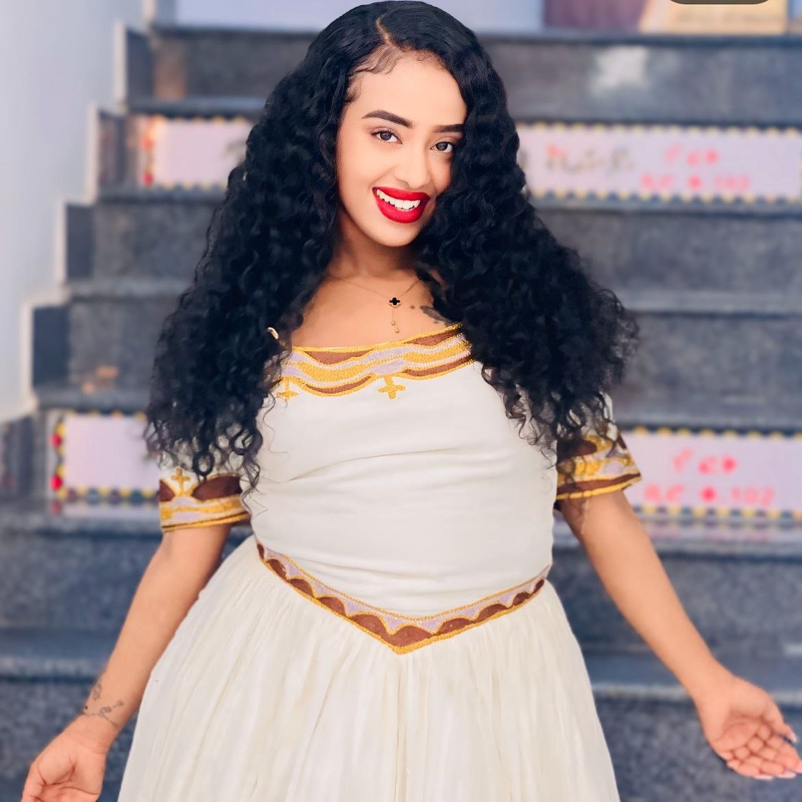 Stunning Habesha Kemis with Brown and Gold Accents – Habesha Dress – Ethiopian Traditional Clothing