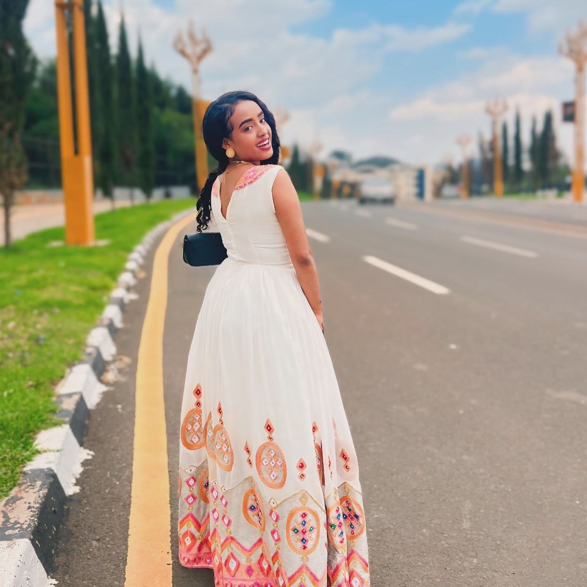 Beautiful Habesha Kemis with Colorful Floral Accents – Eritrean Clothing – Habesha Dress