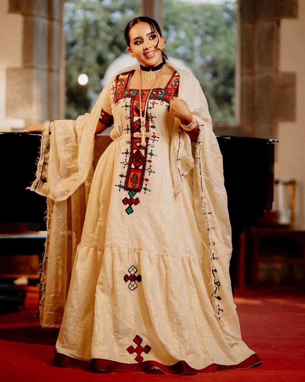 Graceful Habesha Kemis Vibrant Multi-Colored Ethiopian Traditional Dress