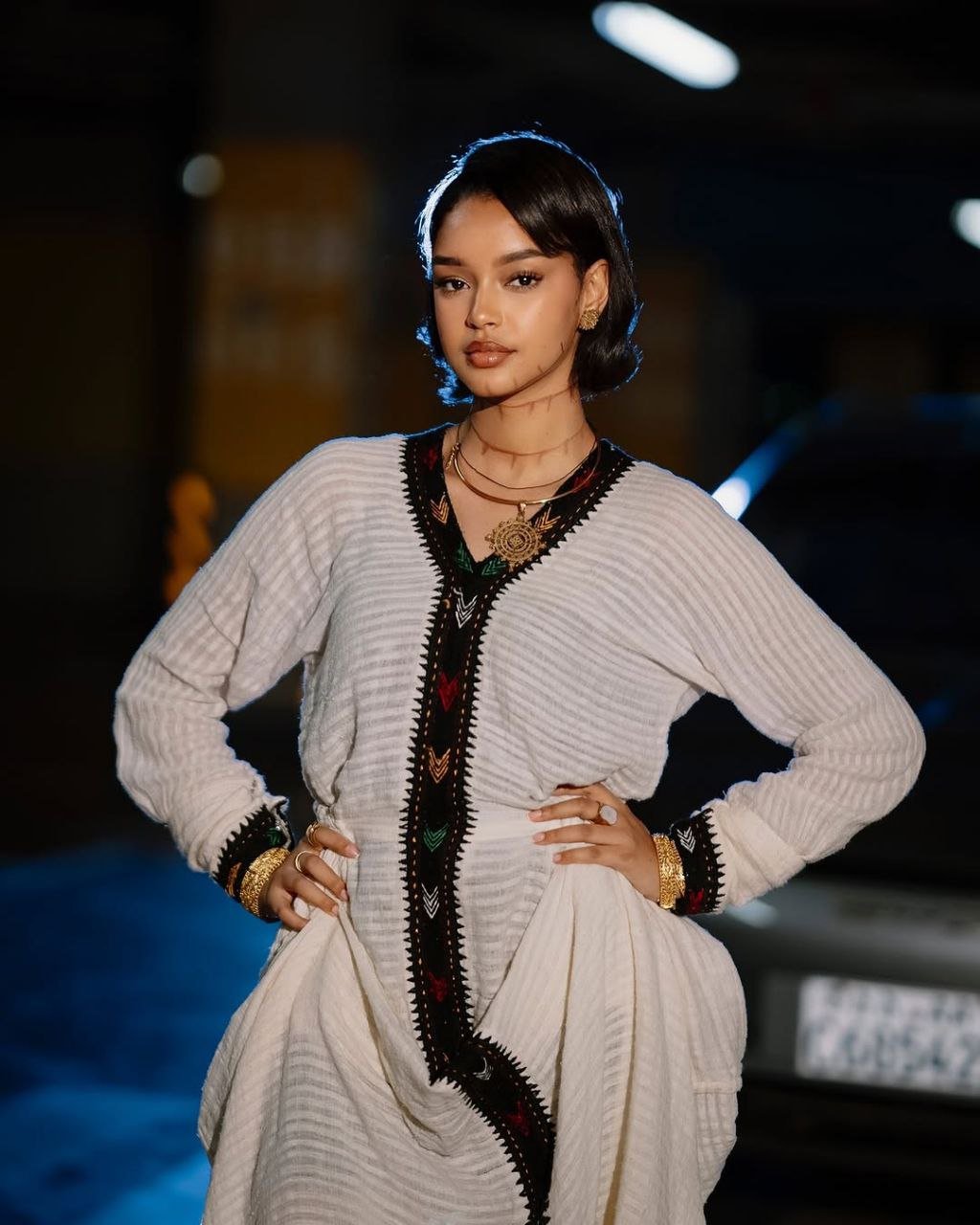 Modern Habesha Kemis with Dark Tilet Embroidery Stunning Ethiopian Dress