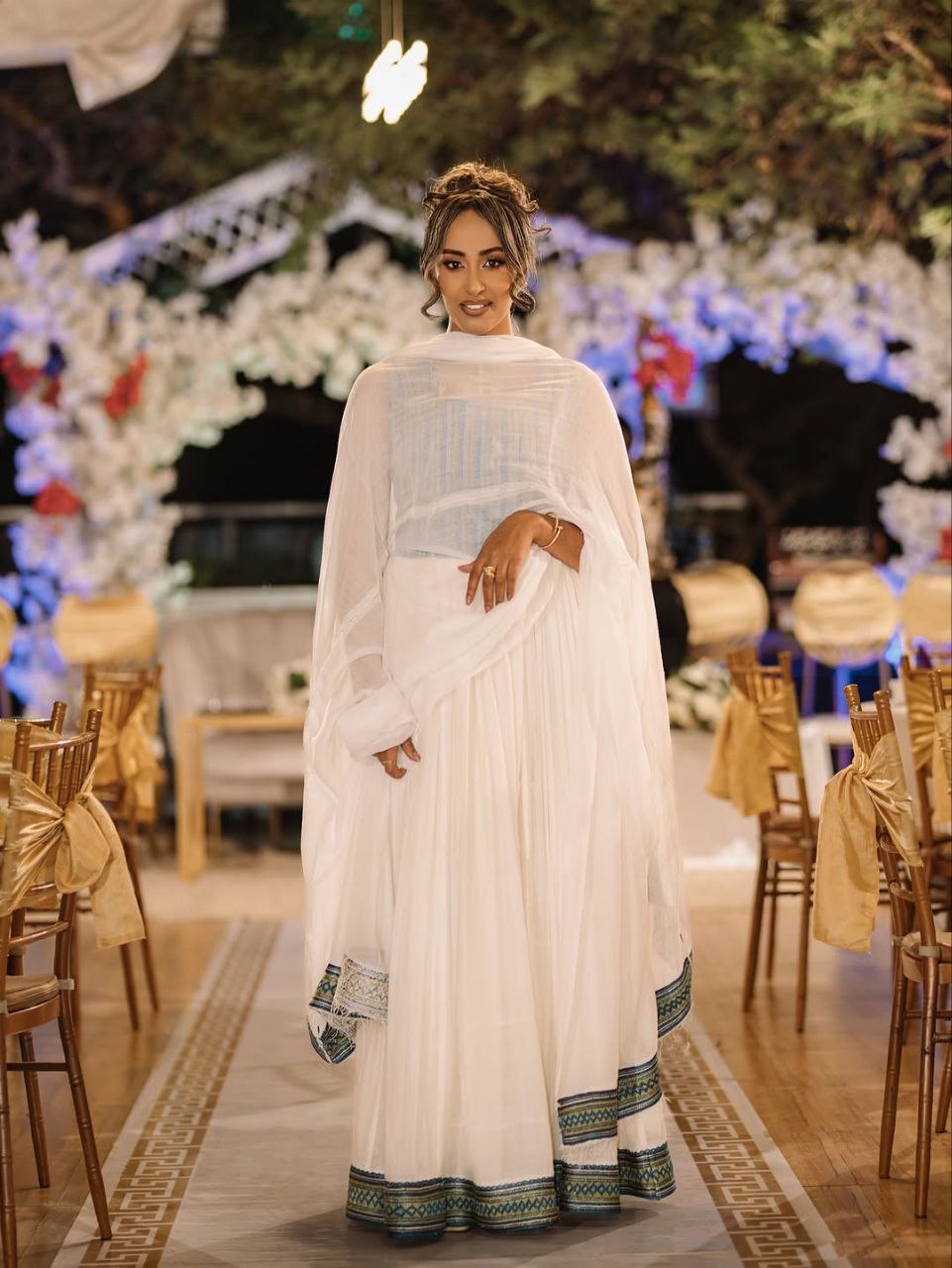 Timeless Habesha Kemis with Blue Accents β Traditional Ethiopian Dress