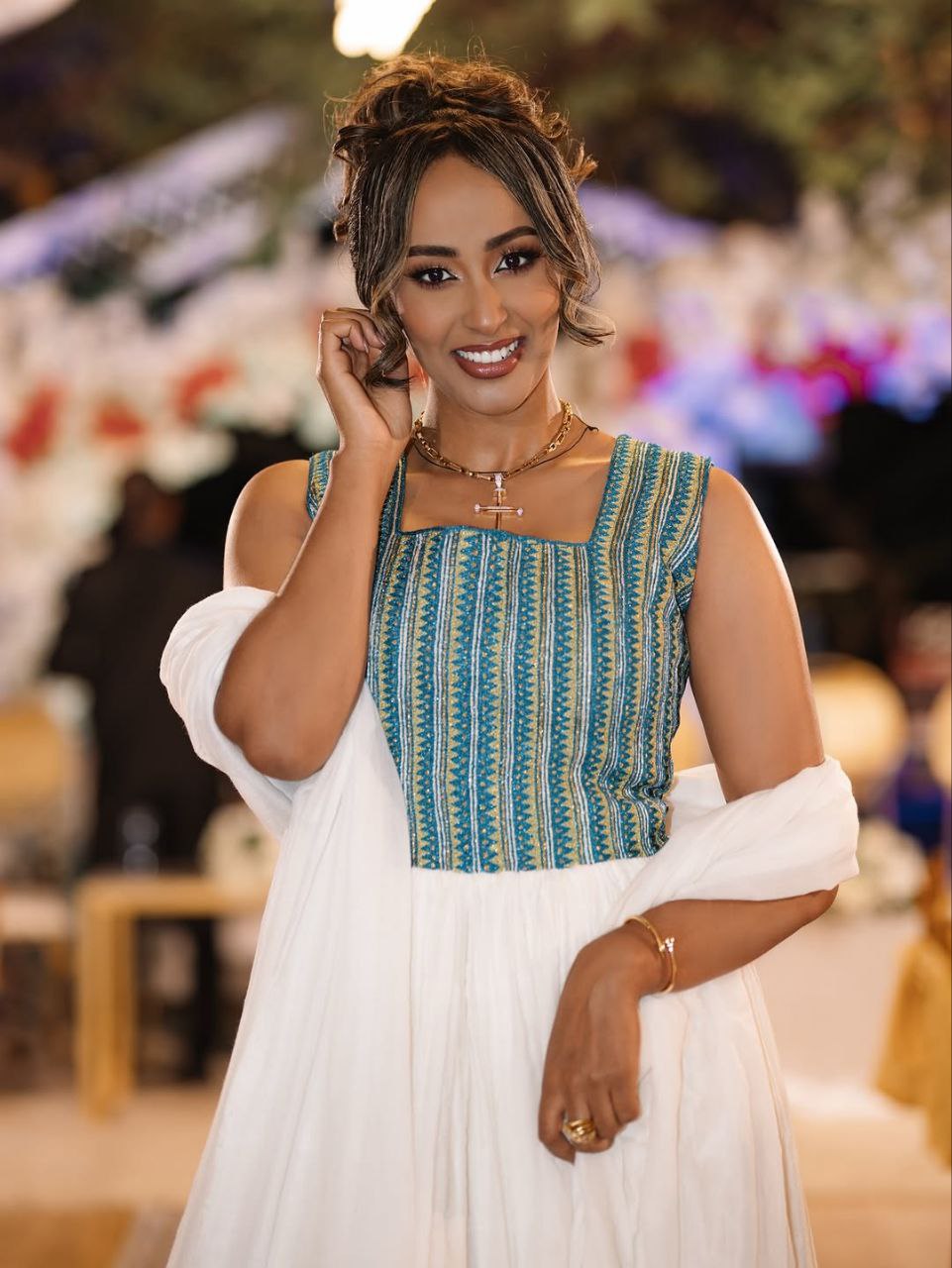 Timeless Habesha Kemis with Blue Accents β Traditional Ethiopian Dress