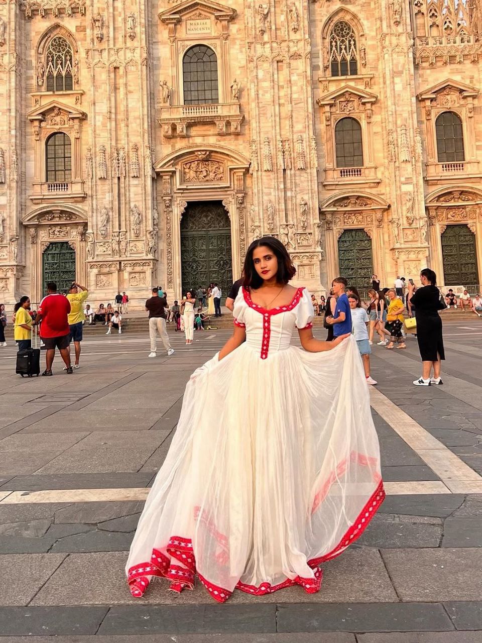Charming Habesha Dress with Red Accents – Modern Ethiopian Dress