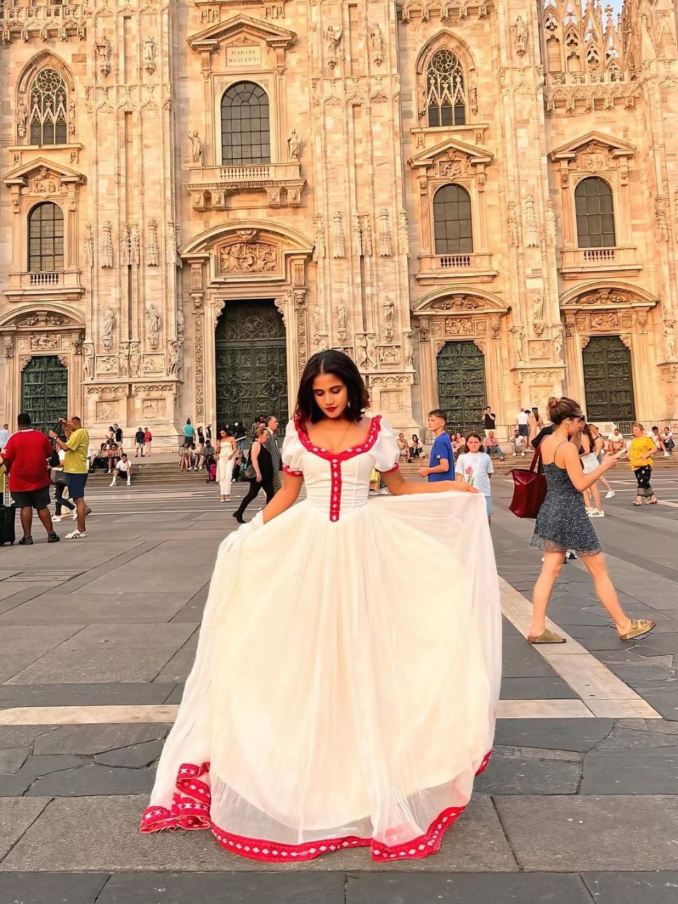 Charming Habesha Dress with Red Accents – Modern Ethiopian Dress