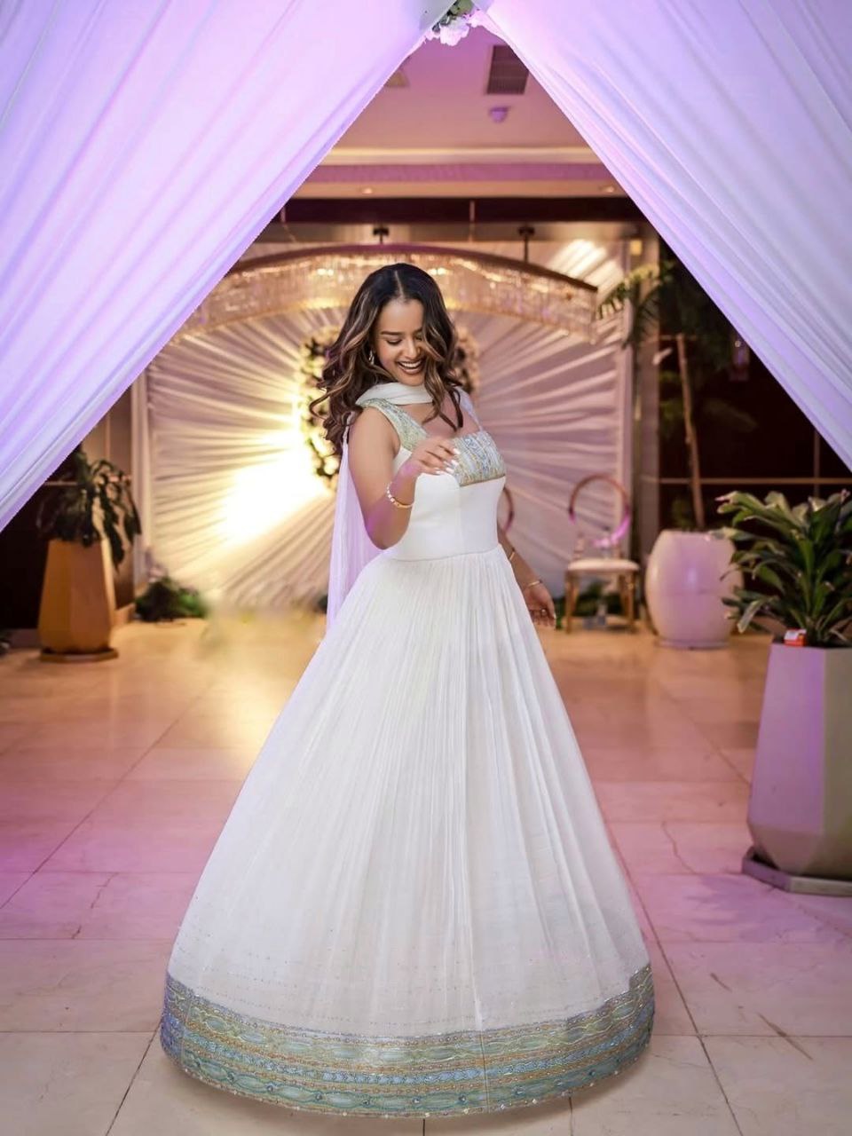 Beautiful Habesha Kemis with Gold, Green, and Aqua Blue Accents – Habesha Dress – Ethiopian Traditional Clothing