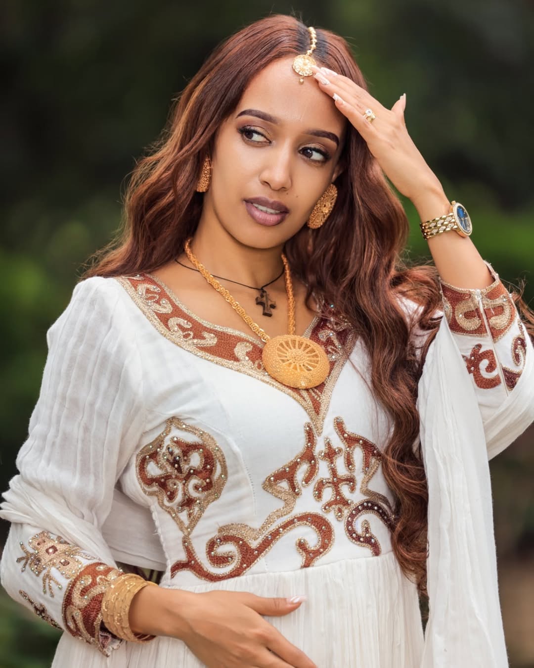 Elegant Brown Embroidered Couples Outfit for Celebrations Habesha Couple's Outfit