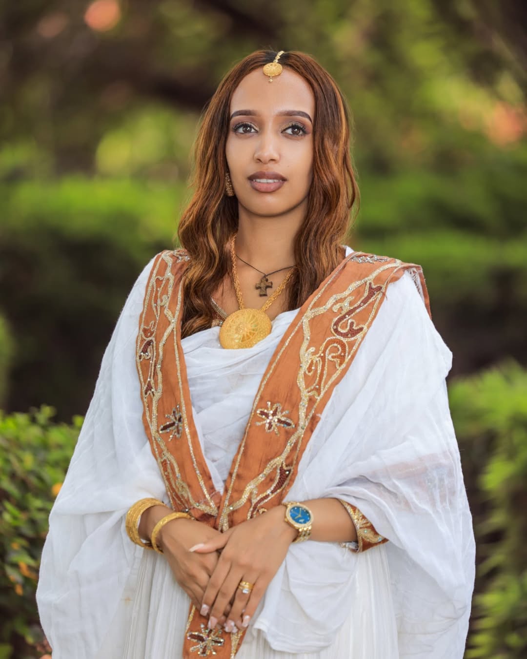 Elegant Brown Embroidered Couples Outfit for Celebrations Habesha Couple's Outfit