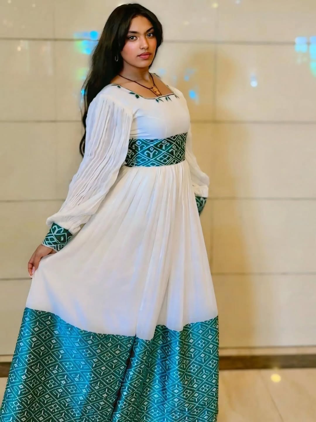 Chic Habesha Clothing with Teal Accents Ethiopian Dress Design