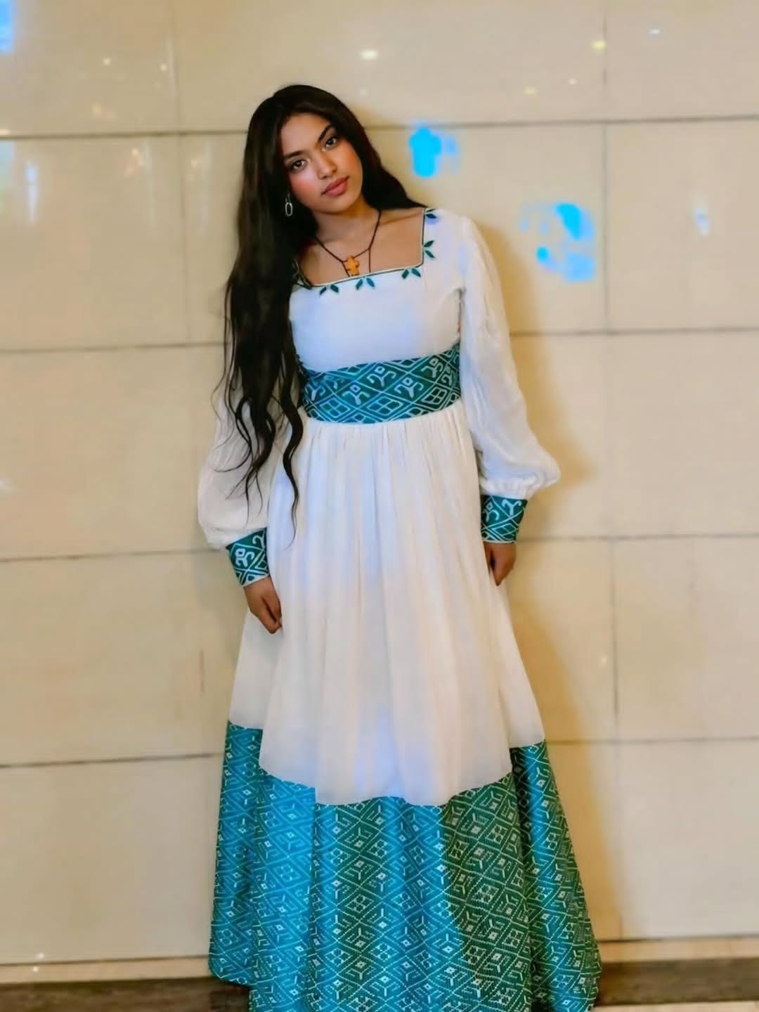 Chic Habesha Clothing with Teal Accents Ethiopian Dress Design