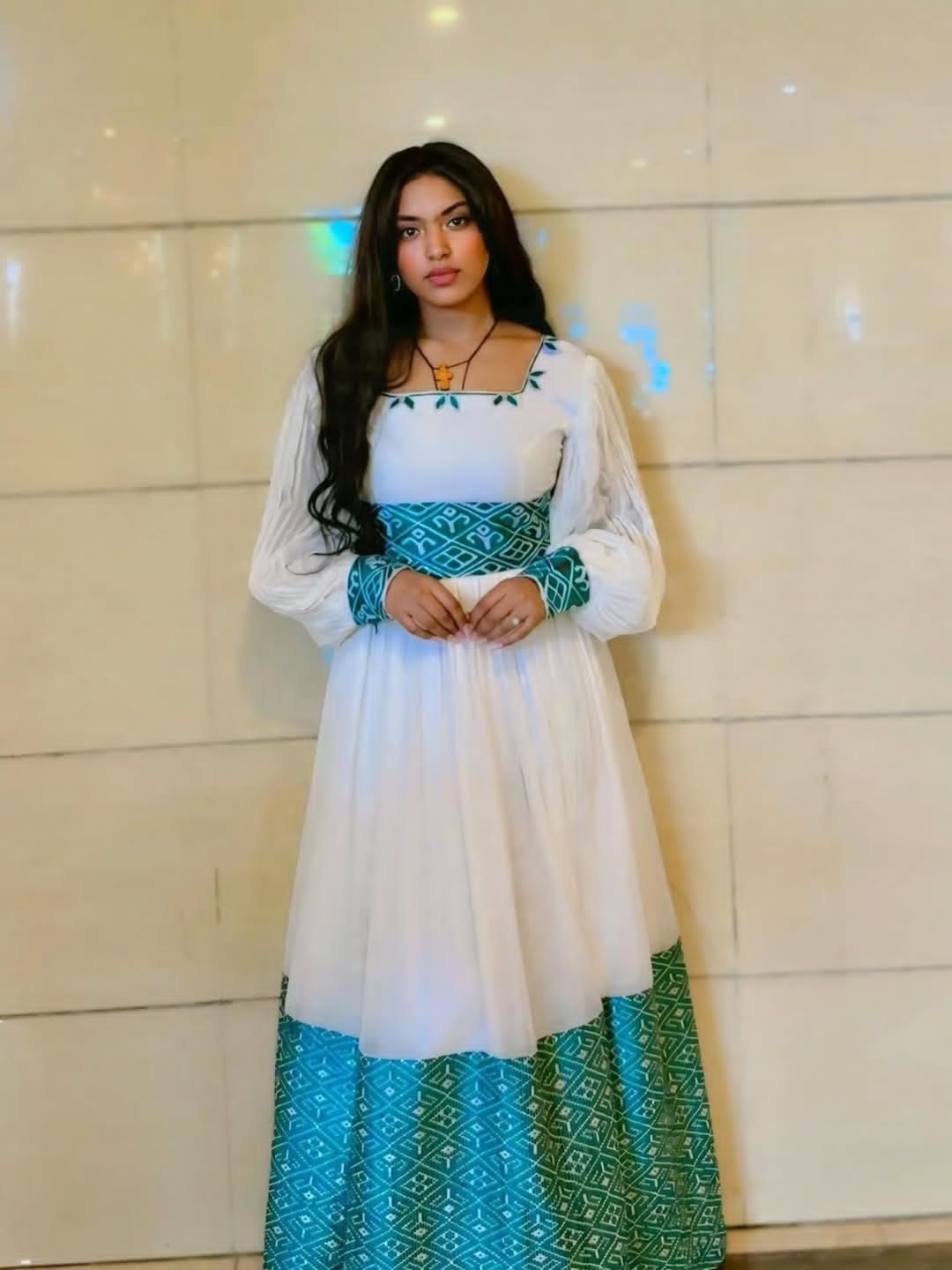 Chic Habesha Clothing with Teal Accents Ethiopian Dress Design