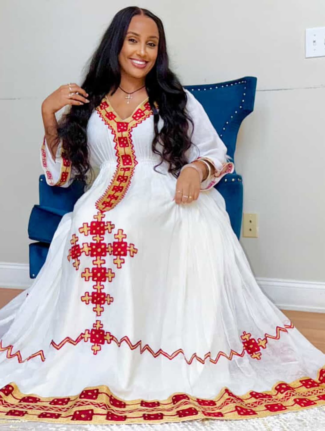 Detailed Habesha Dress Red Design Habesha Kemis Modern Eritrean Dress 0004