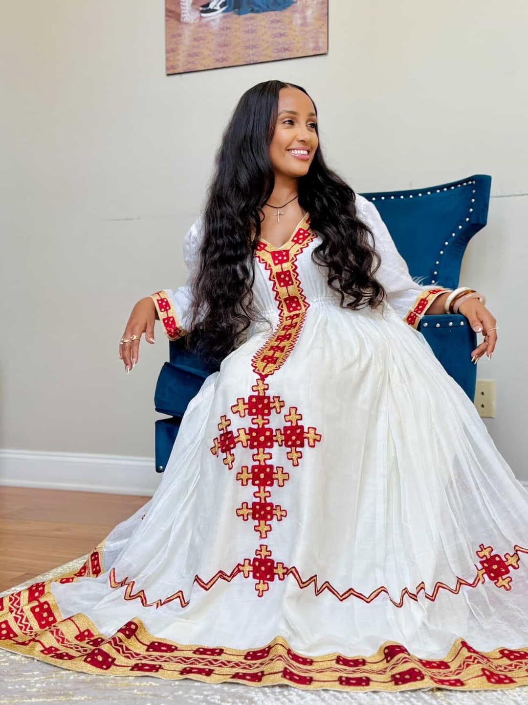 Detailed Habesha Dress Red Design Habesha Kemis Modern Eritrean Dress 0004