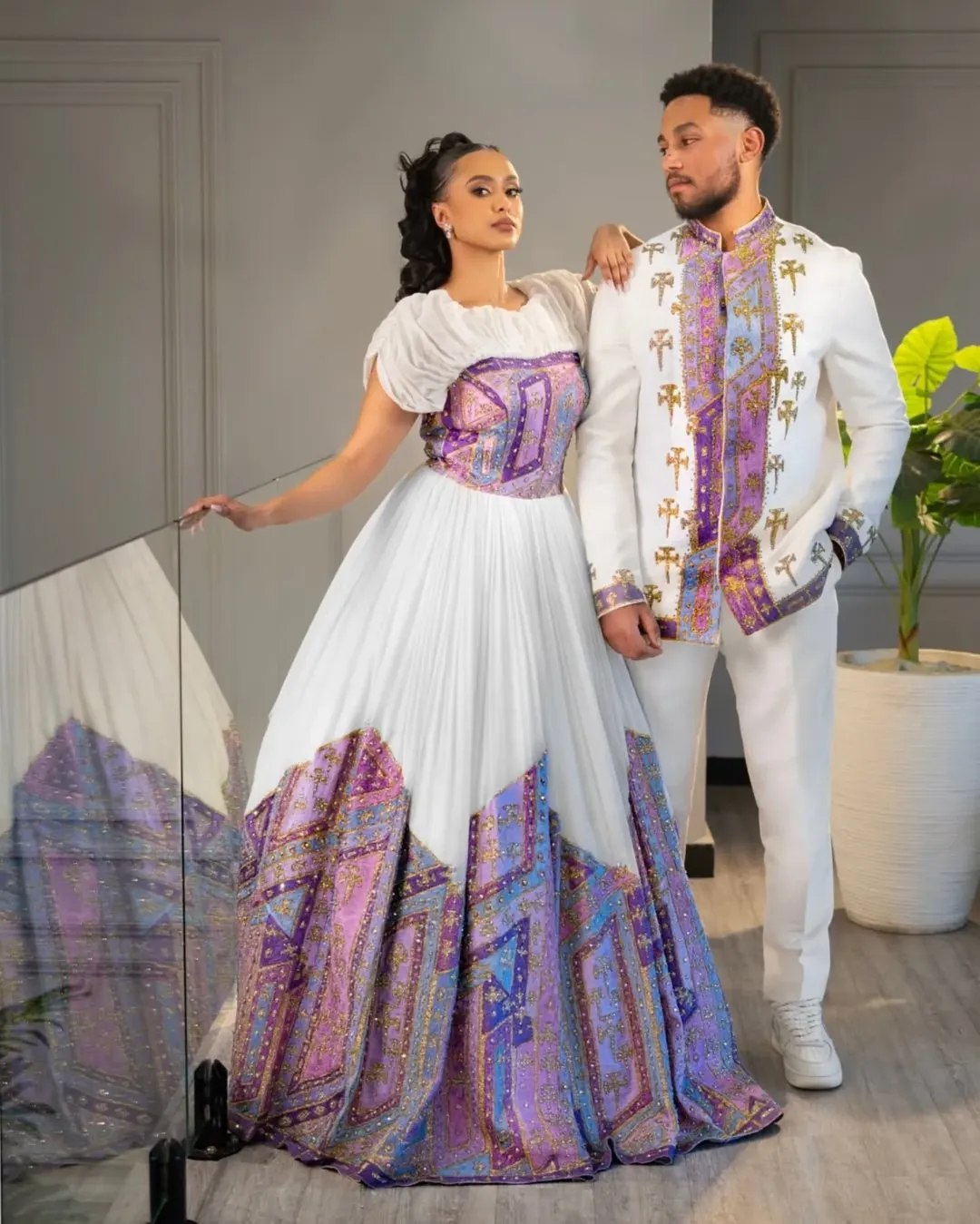 Ethiopian Couple's Outfit Beautiful Design Habesha Couple's Wear