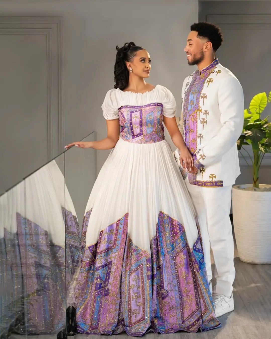 Ethiopian Couple's Outfit Beautiful Design Habesha Couple's Wear