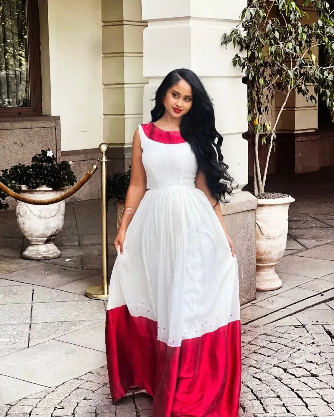 Elegant Ethiopian Habesha Kemis Red Embroidery Habesha Dress Sleeveless Ethiopian Cloth 0013