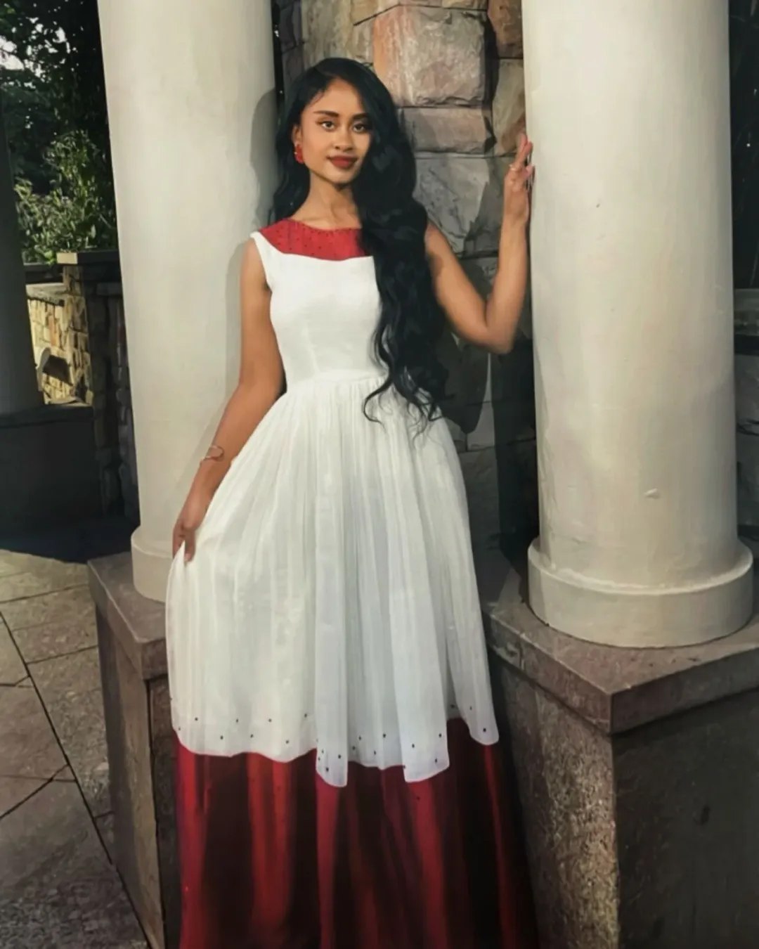 Elegant Ethiopian Dress With Red Embroidery