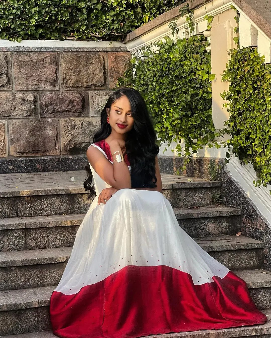 Elegant Ethiopian Habesha Kemis Red Embroidery Habesha Dress Sleeveless Ethiopian Cloth 0013