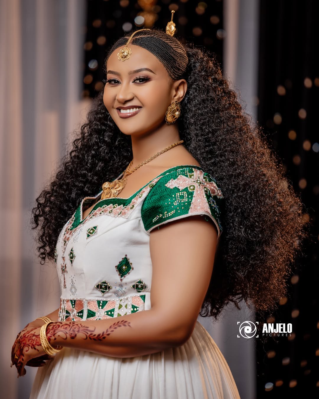 Luxurious Habesha Kemis Green & Rose Gold Ethiopian Dress Intricate Tilet Design Habesha Dress 0017