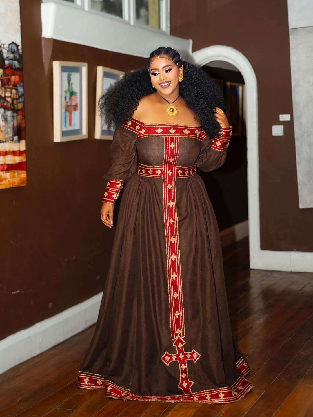 Cultural Habesha Dress Brown & Red Design Habesha Kemis Elegant Habesha Cloth 0016