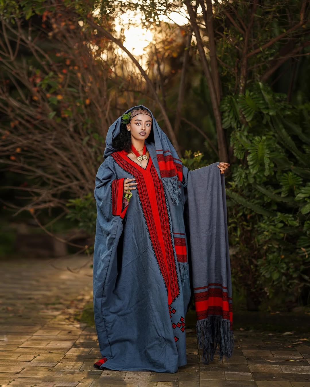 Cultural Habesha Dress Blue and Red Habesha Kemis Holiday Style Ethiopian Clothing 0023