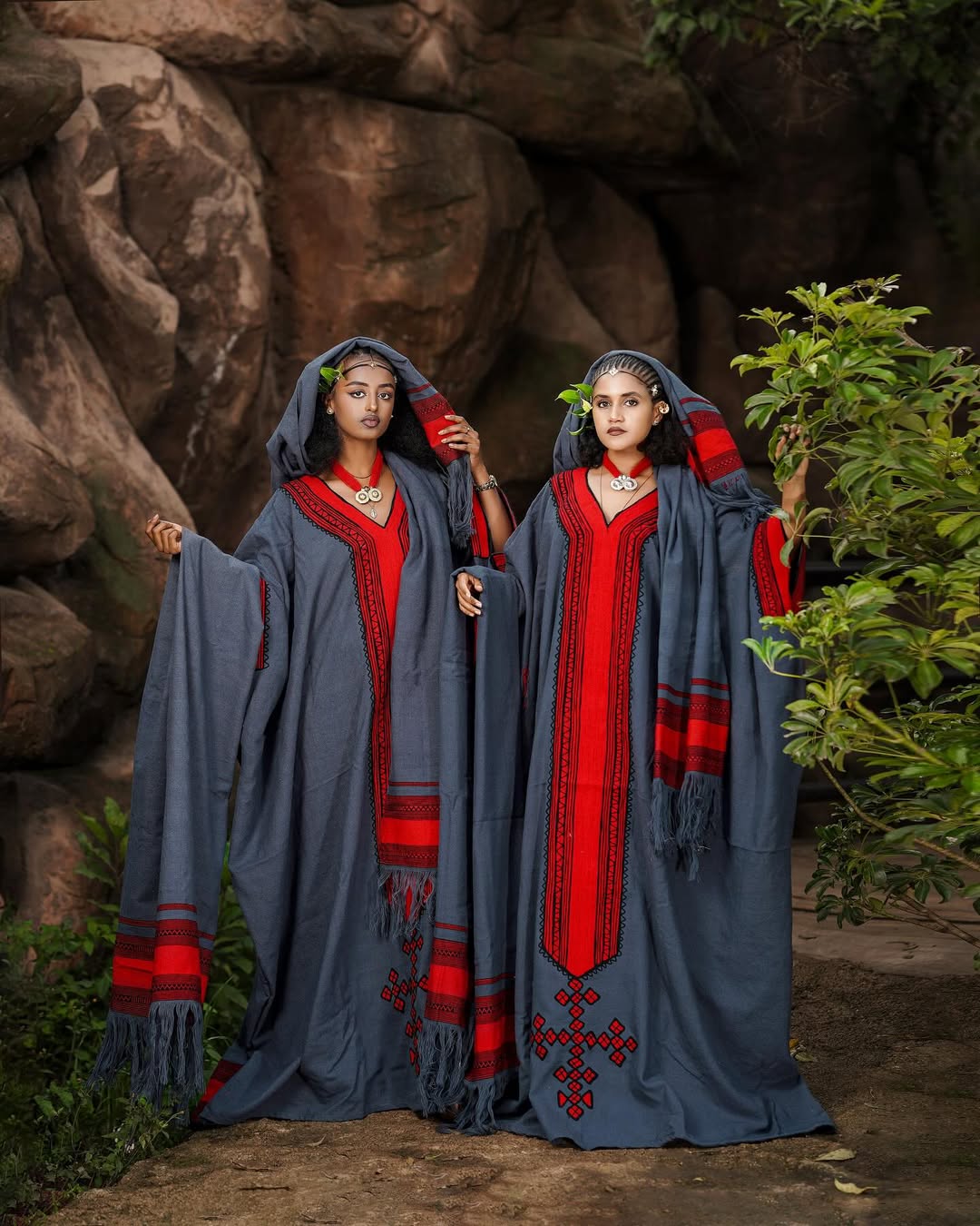 Cultural Habesha Dress Blue and Red Habesha Kemis Holiday Style Ethiopian Clothing 0023