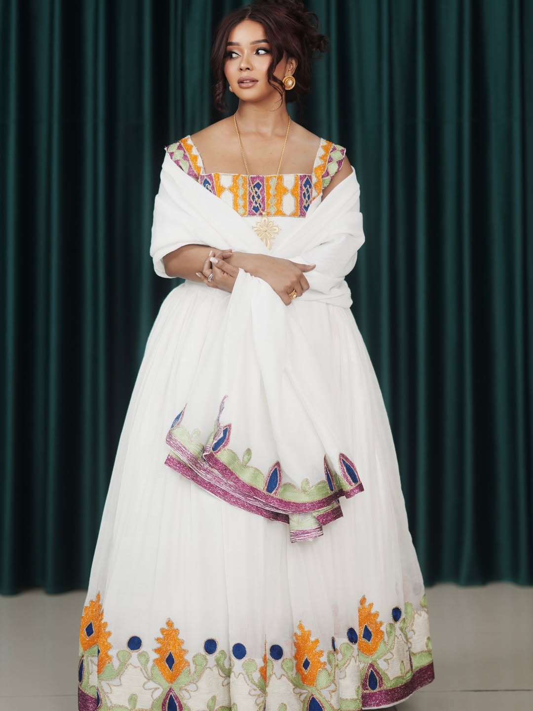 Unique Habesha Dress Colorful Pattern Habesha Kemis Event Style Ethiopian Traditional Dress 0026
