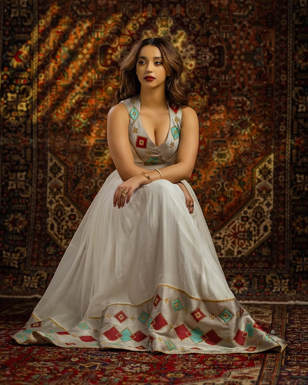 Modern Ethiopian Dress with Bold Tibeb Embroidery Cultural & Contemporary