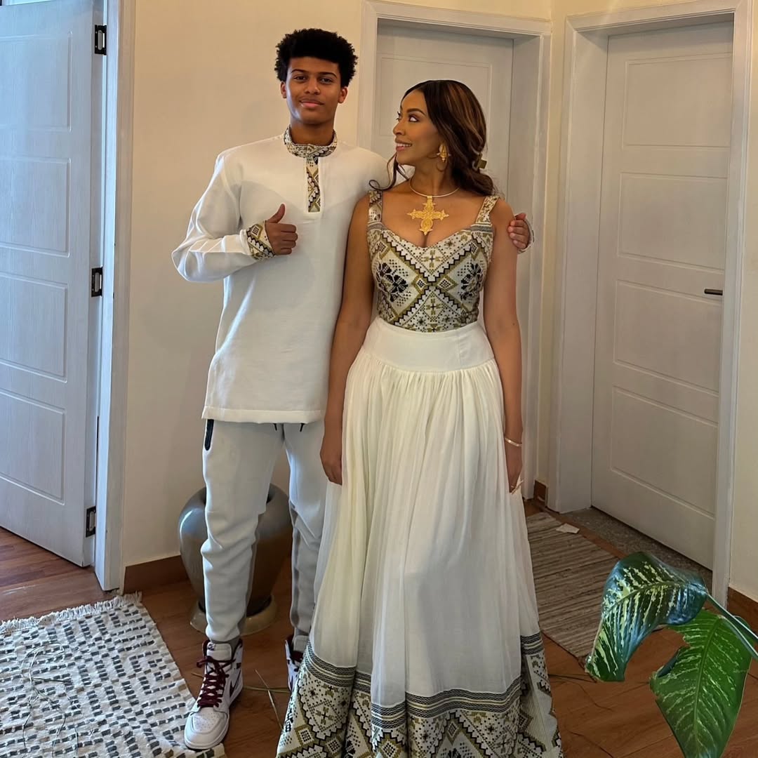Ethiopian Traditional Matching Outfit Habesha Kemis & Men’s Shirt Elegant Matching Habesha Clothing 0039