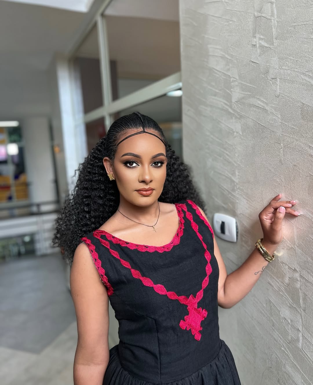 Modern Black Habesha Kemis Red Tibeb Ethiopian Dress Stylish Habesha Dress 0043