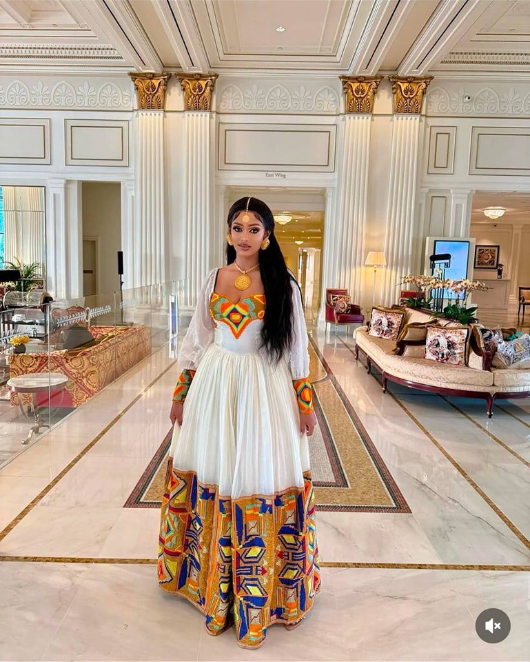 Majestic Habesha Kemis Traditional Ethiopian Dress Bold Geometric Tibeb Habesha Dress 0048