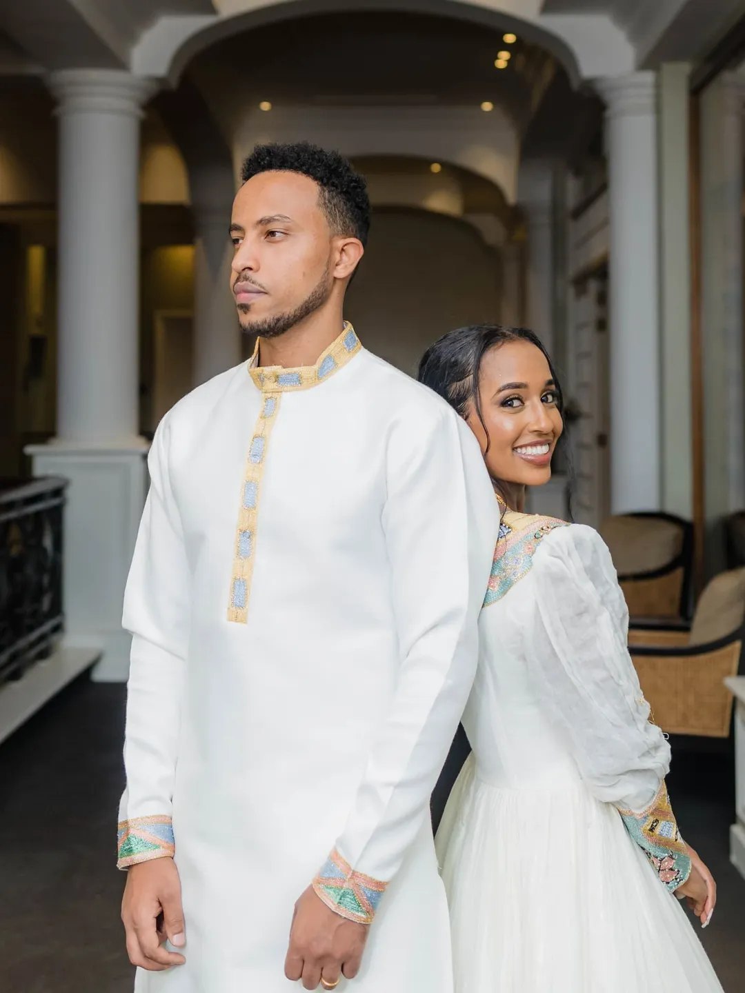 Ethiopian Couple's Traditional Set Embroidered Habesha Kemis & Formal Men's Attire Habesha Couple's Outfit 0049
