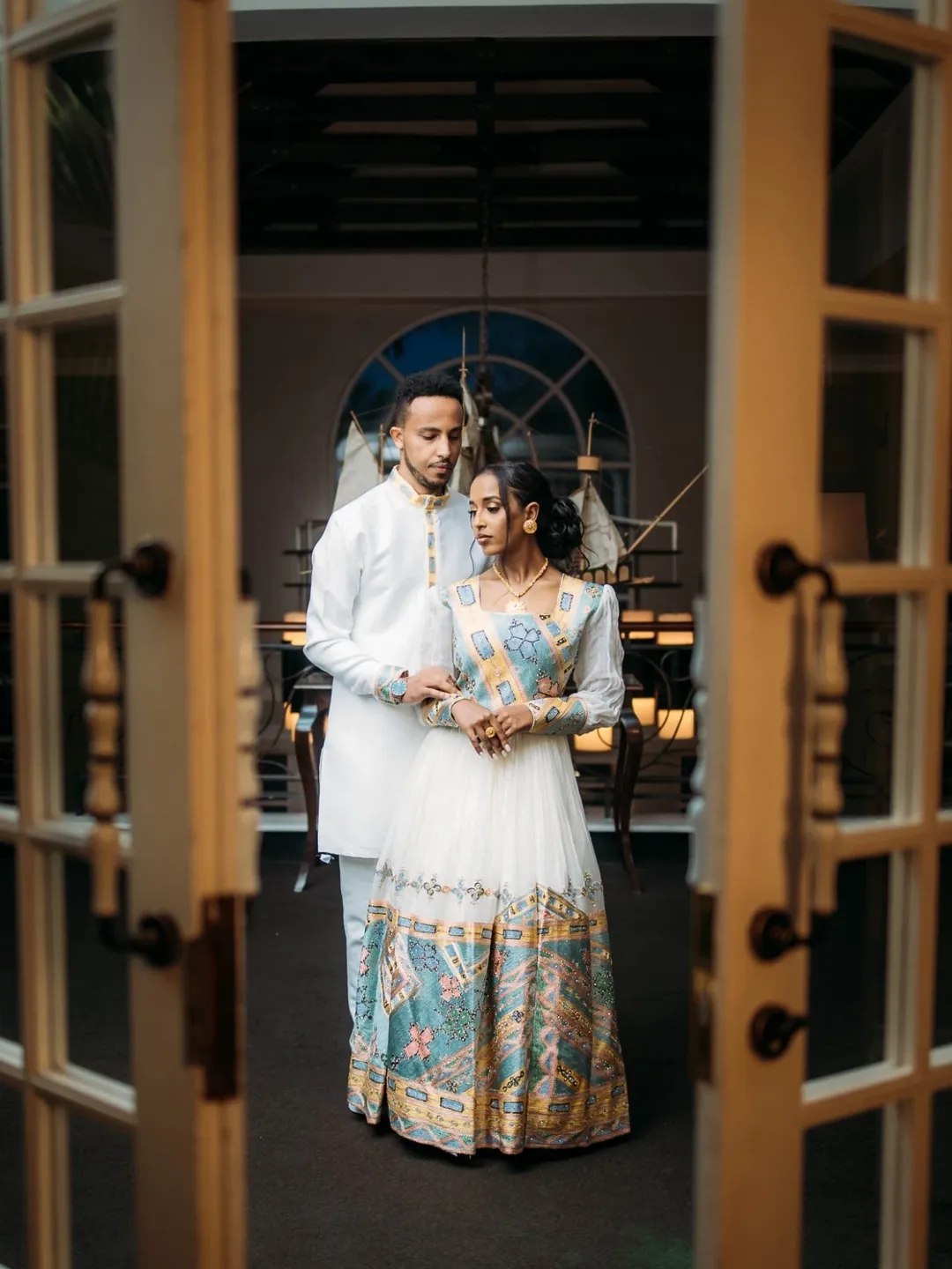 Ethiopian Couple's Traditional Set Embroidered Habesha Kemis & Formal Men's Attire Habesha Couple's Outfit 0049